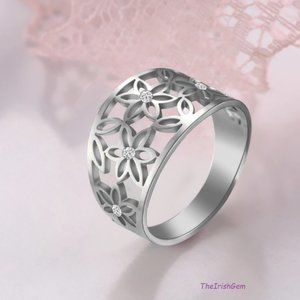 Stainless Steel Flower Cluster Ring